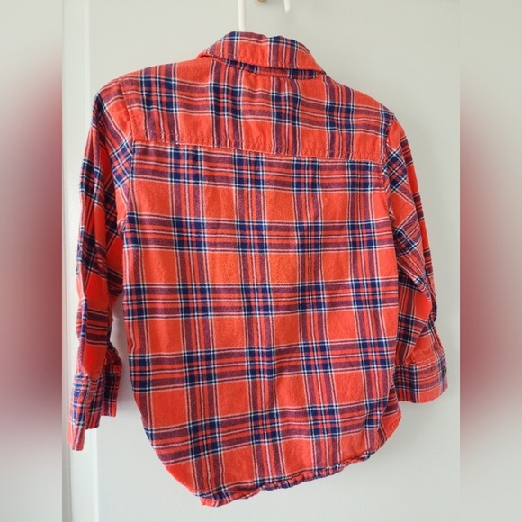 Kid's 3T Carters Orange Blue Plaid Button Up Shirt Long Sleeve Toddler Autumn - Picture 3 of 6